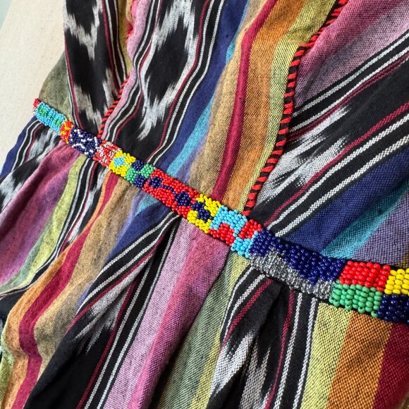 Anthropologie Edme & Esyllte Strapless Aztec Print Dress Beaded Waist Boho 0 - Picture 5 of 11